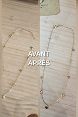 Avant après réparation d'une chaîne en or cassée réalisée à l'atelier Atelier Moja Bijoux